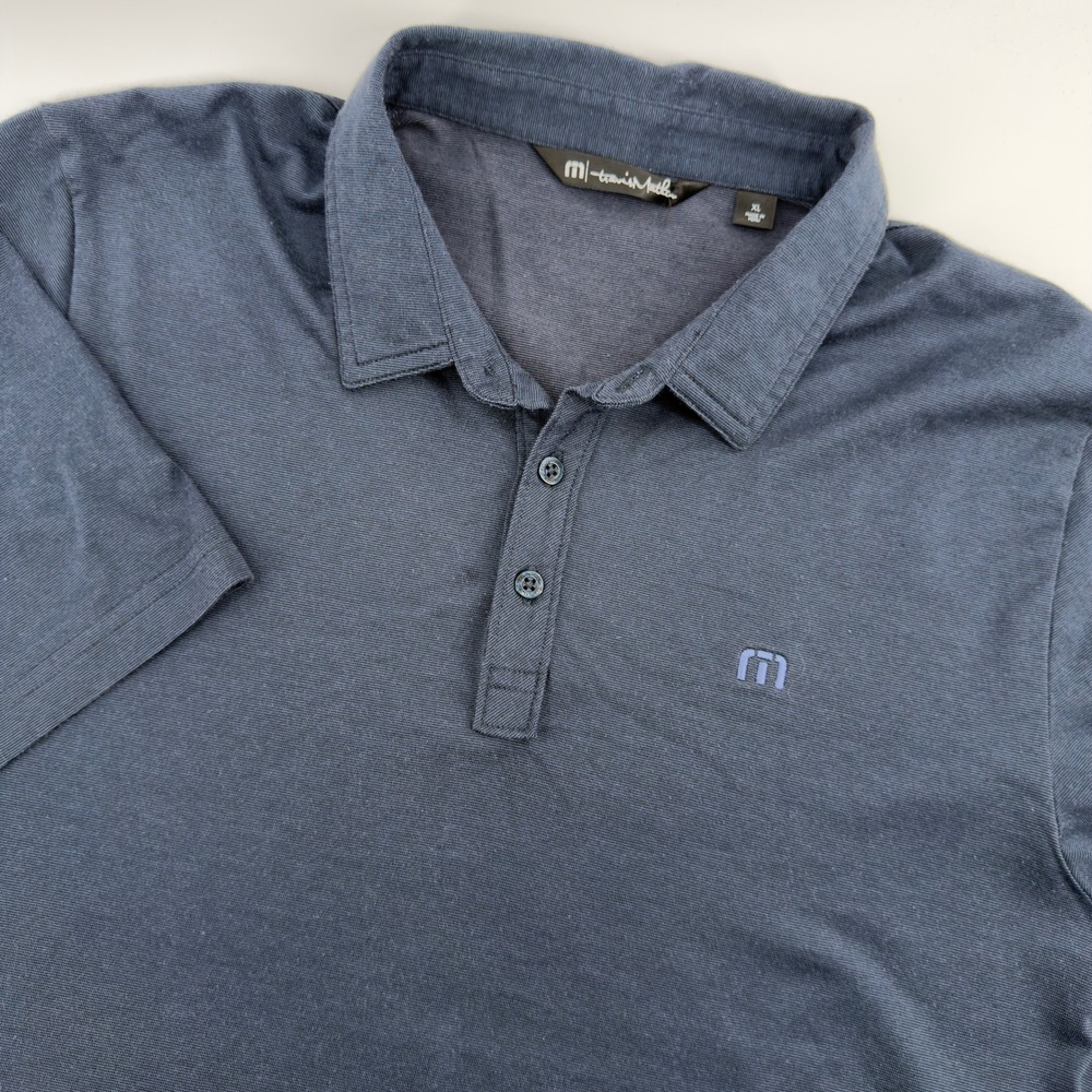 TravisMathew Mens XL Navy Blue Heather Short Sleeve Golf Polo Shirt